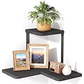 SRIWATANA 2-Tier Corner Wall Shelf, Rustic Wood Storage Display Shelf Black | Corner Floating Shelves for Wall Decor, 22Lbs, Easy Install, Space Saving, for Bedroom Bathroom Kitchen Living Room Office