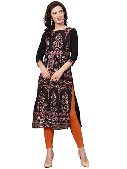 Crepe Digital Printed Kurti(VPK1602A_Blue_Free Size)