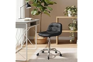 FREEKYROCK Rolling Stool Chair with Wheels, Height Adjustable stool with Back Support, Heavy Duty Rolling Vanity Chair with PU Leather Cushion for Salon Massage Kitchen Vanity Tattoo Esthetician Dentist(Black)