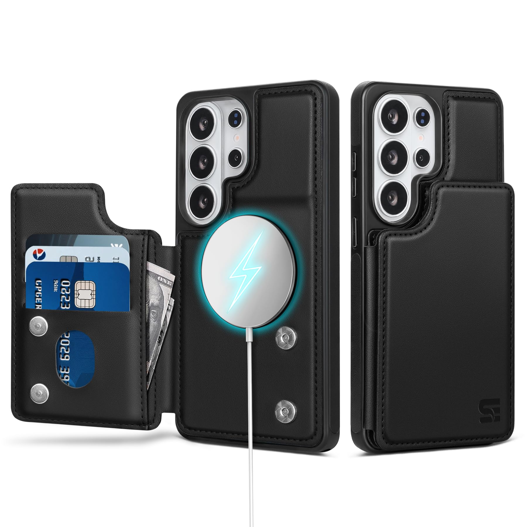 SkyEagle Compatible with Magsafe for Samsung Galaxy S26 Ultra Wallet Case with Card Holder,Women Men Phone Case PU Leather Kickstand Flip Protective Cover Credit Card Slots,Black