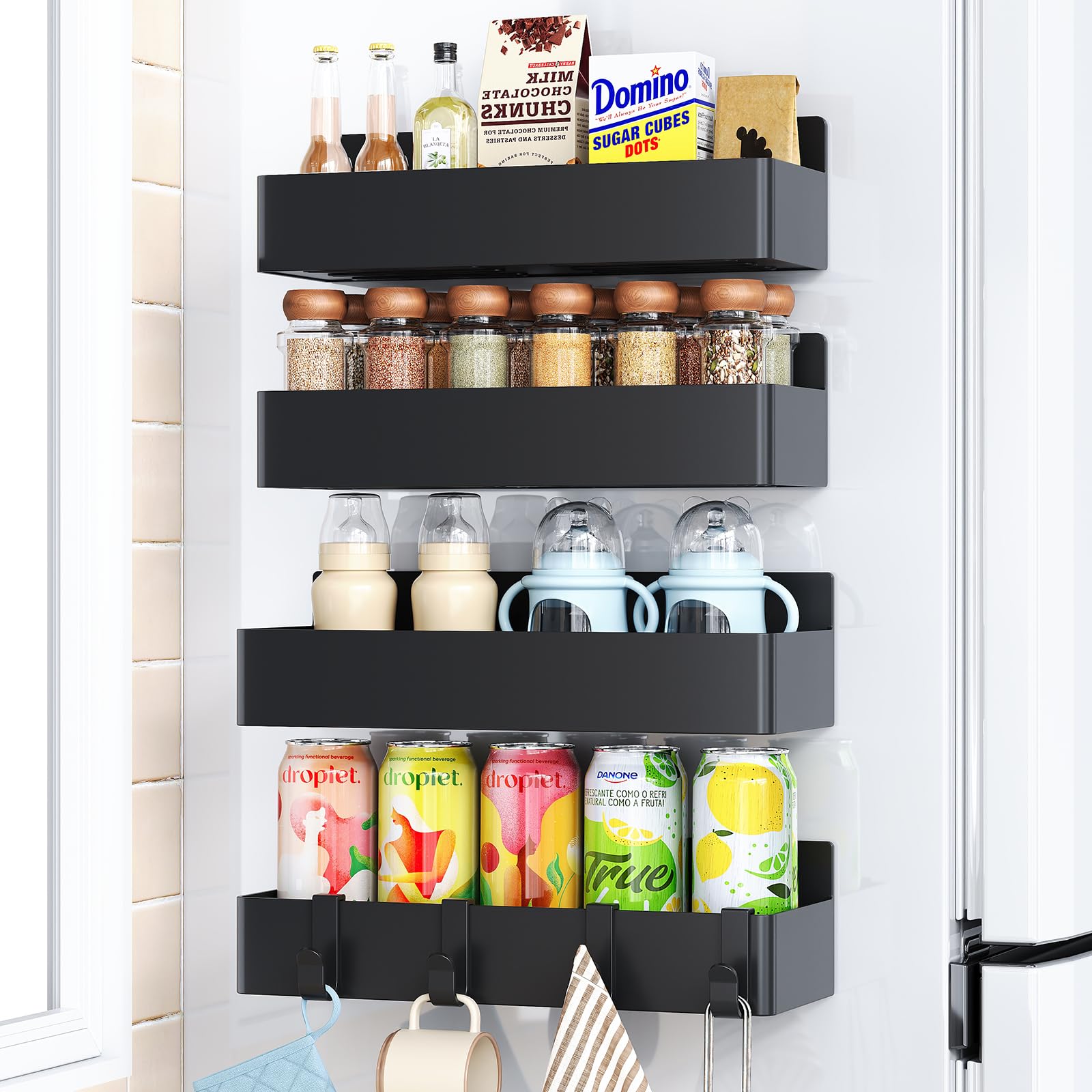 Photo 1 of Mystozer Magnetic Spice Rack for Refrigerator, Kitchen Organizer and Storage Shelf, Black (4 Pack)…