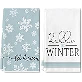 Winter Kitchen Towel 18 x 28 Inch Blue Christmas Snowflake Dishcloth Xmas Seasonal Hand Drying Tea Towel for Cooking Baking Cleaning Wiping, 2Pcs