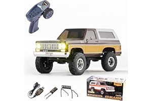 EAZYRC FMS FCX24 1/24 RC Crawler Chevy K5 Blazer Officially Licensed, Mini RC Car Pick Up Truck and SUV 2 in 1, 4WD 8km/h 2 Speeds Switch,Off-Road 4x4 RC Model with LED Lights for Adults and Beginner(Brown)