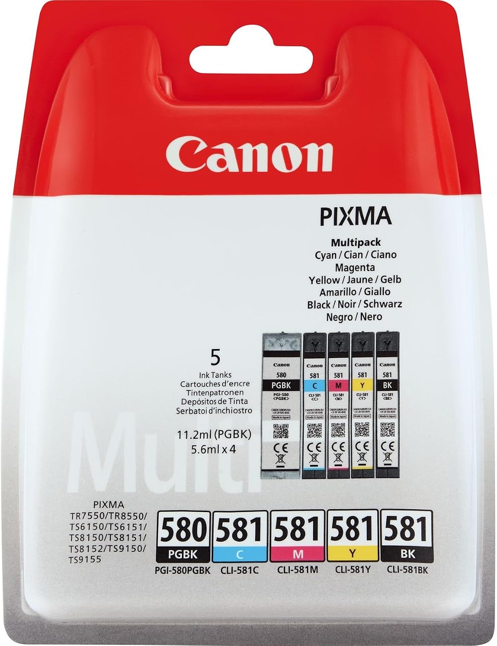 Canon PGI-580 PGBK CLI-581 5 Ink Cartridges Black Cyan Magenta Yellow Photo