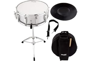 MENDINI BY CECILIO Mendini Student Snare Drum Set with Gig Bag, Sticks, Stand and Practice Pad Kit, Silver, MSN-1455P-SR