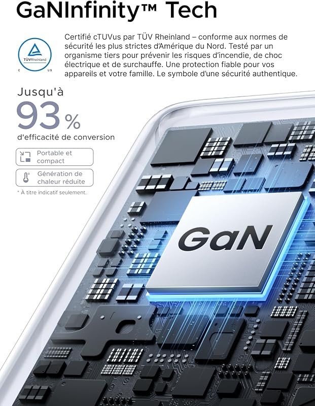 Nexode Air 65W Chargeur USB C Rapide GaNInfinity avec Câble (Gris)