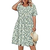 CARCOS Womens Plus Size Dresses Summer Short Sleeve Babydoll Dress Beach Casual Loose Mini Sundresses with Pocket XL-5XL
