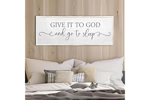 TQIANJIANG Give It To God And Go To Sleep Wall Decor Sign 24"X10" Master Bedroom Above Bed Wood Framed Large Farmhouse Rustic Over Bed Wall Art Hanging Decoration (White)