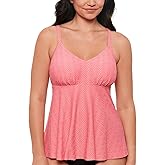 Swim Solutions Textured Underwire Tankini Top, Guava Pink, Diamond Pattern, Size 14