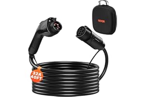 VEVOR EV Charger Extension Cable, 32Amp 40 ft J1772 Extension Cord Compatible with 120V-240V SAE J1772 Electric Vehicle Chargers, Level 1/Level 2 IP66 Heavy Duty Car Charging Cable with Carrying Bag