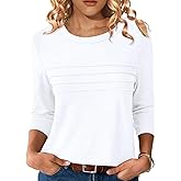 NORACORA Women's 3/4 Length Sleeve Tops Lightweight Crew Neck Dressy Pleated Tunic T Shirts Casual Summer Blouses 2025