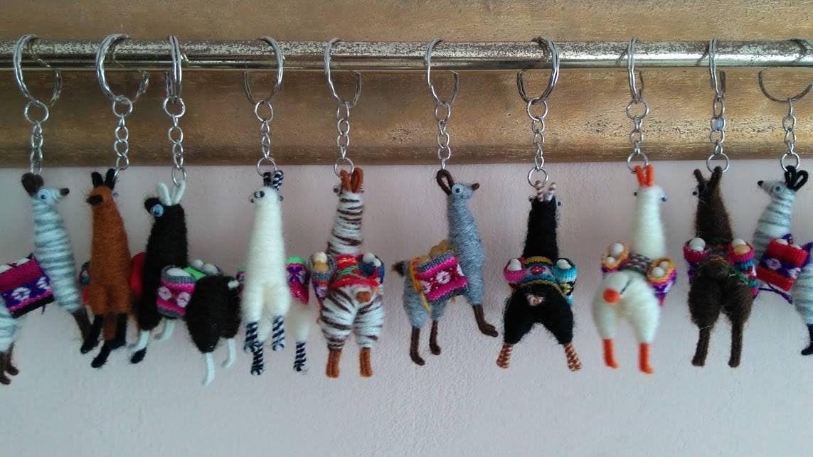 New Genuine Peruvian Llama Keyrings, Llama Pens, Llama lapel pins and freestanding 8cm llamas (Keyring)