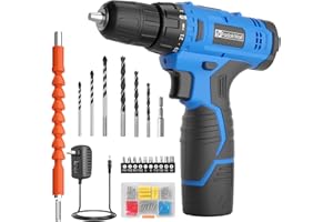 FADAKWALT Cordless Drill/Driver Set,12V 3/8" Electric Power Drill Kit with 1.3AH Battery & Charger,21+1 Torque Setting,180 inch-lbs, with LED Electric Drill Set(Blue)