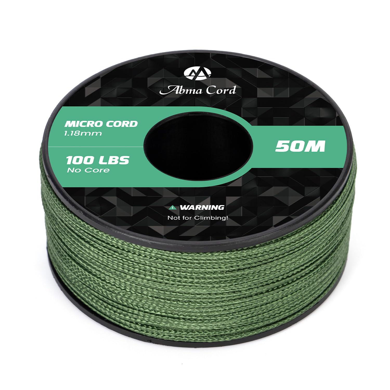 Abma Cord Micro Cord 1.18mm Paracord 50M Spool Utility Cord Braided Cord - Max. 45kg (100lbs) - Forest Green