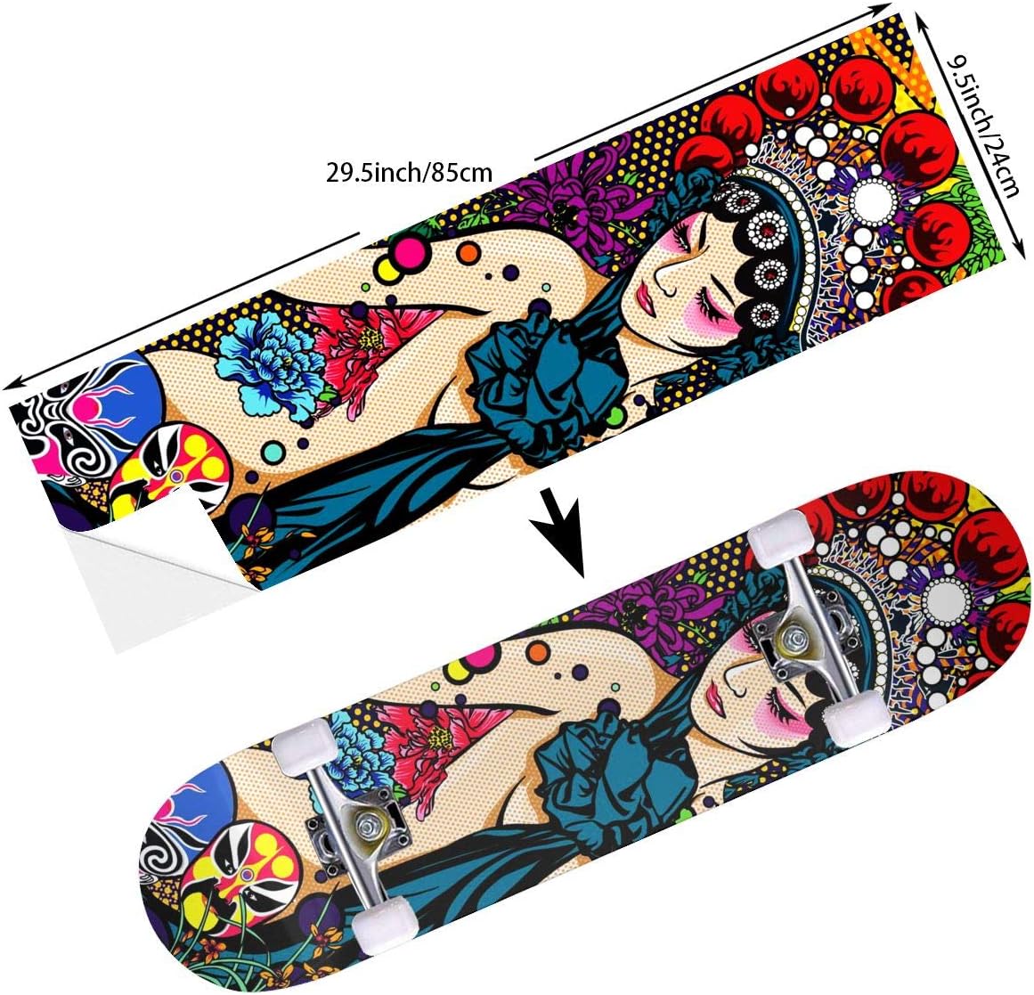 Street FFX Fashion Funny Skateboard Cruiser Deck and Balance Board Stickers Decals Grip Tape - 9.5 x 33.5 Inches - Blue Purple Galaxy