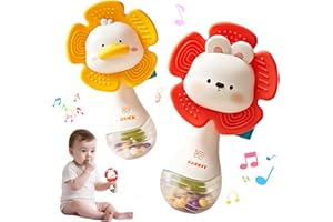 weirtoya 2 PCS Baby Rattles Teething Toys 3-6 Month, Baby Toys for 0-6 Months Infant Toy Sensory Toys with Beads Grasping Shaker, Newborn Must Haves Montessori Toys Babies Gifts