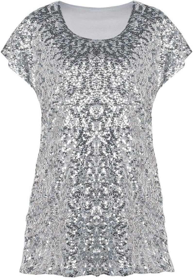 kayamiya Women's Sequin Top Glitter Short Sleeve Tunic Blouse Tops