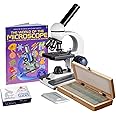 AmScope M150C-50WM-50P100S Compound Monocular Microscope, WF10x and WF25x Eyepieces, 40x-1000x Magnification, LED Illumination, Brightfield, Single-Lens Condenser, Coaxial Coarse and Fine Focus, Plain Stage, 110V, Includes Set of 50 Prepared Slides, 50 Blank Slides, 100 Coverslips, and Book