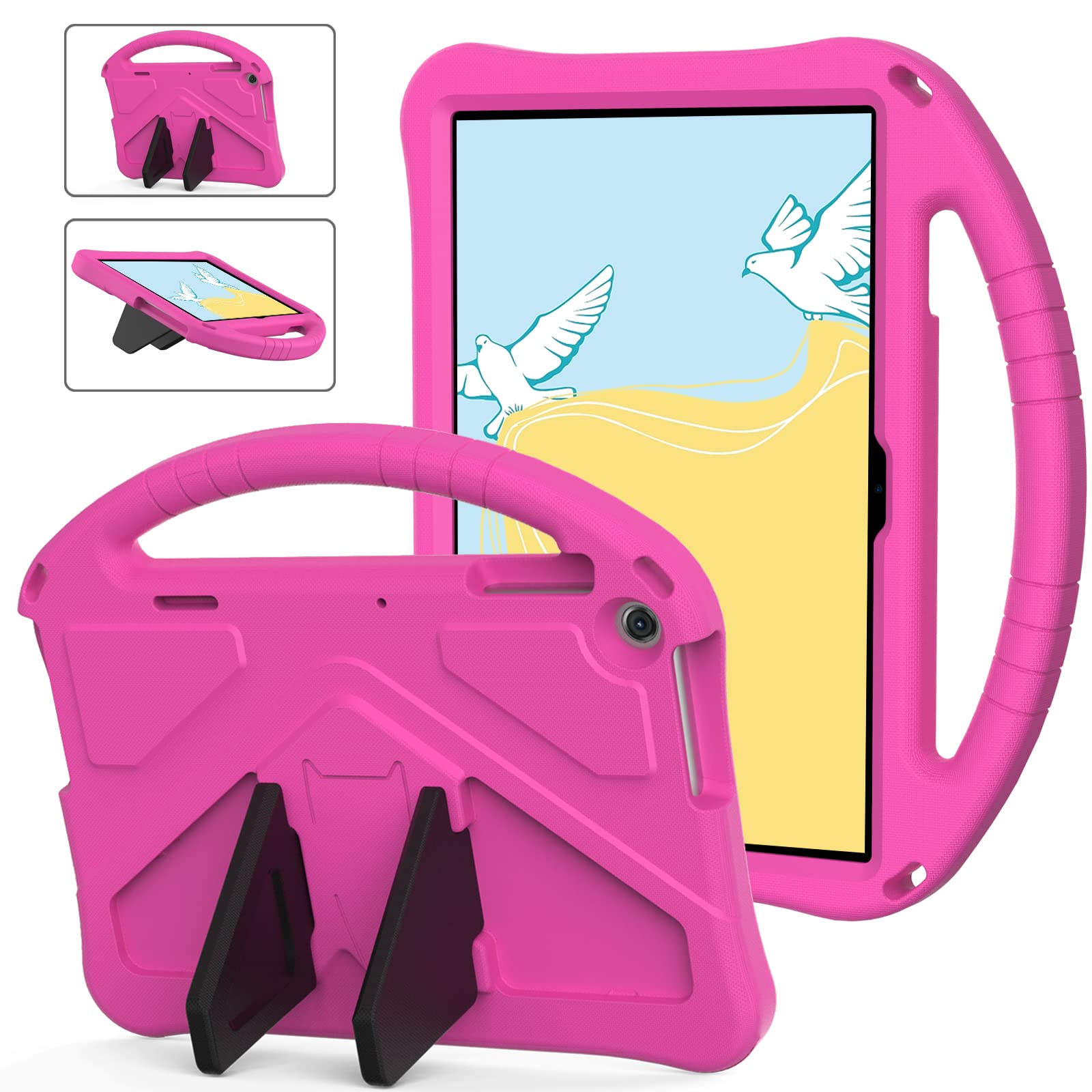 Tading Kids Case for Lenovo Tab M10 3rd Gen TB328FU, Children Friendly EVA Foam Protective Stand Handle Cover Case for Lenovo Tab M10 3rd Generation TB328XU 2022 10.1" Tablet - Hot Pink
