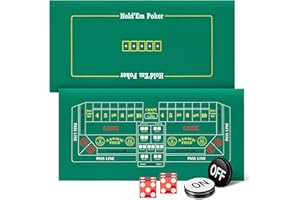 Aoriher Craps Tabletop Game Set 36" x 72" Tabletop Casino Felt Layout for Texas Holdem with 2 Dice and On/Off Button for Home Game Casino Poker Nights Fundraisers Gatherings