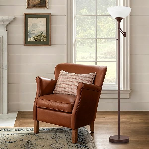 EJIAXIN FLOOR LAMPS FOR LIVING ROOM BRONZE, 71″ TALL STANDING LAMP WITH GLASS SHADE, VINTAGE FLOOR LAMP WITH 350°ADJUSTABLE SWING ARM LAMP, POLE LAMP FOR BEDROOM, LIVING ROOM, OFFICE, BULBS INCLUDED