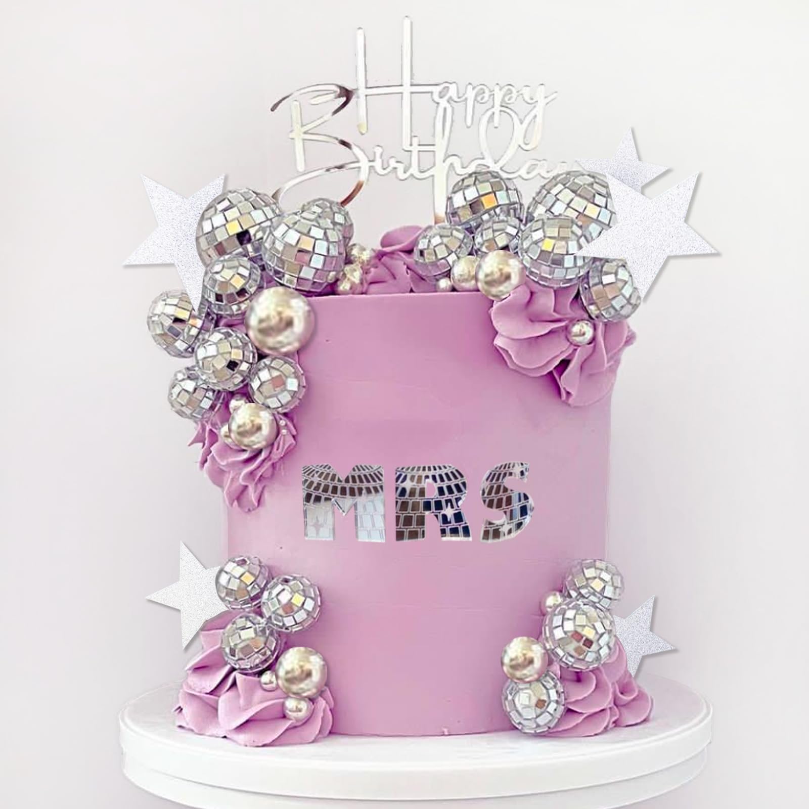 Photo 1 of 40Pcs Disco Ball Cake Toppers Silver Balls Cake Decorations with Silver Mirror Balls Happy Birthday Cake Topper Star Cake Toppers for 70s 80s 90s Disco Music Dance Themed Party Decorations Supplies