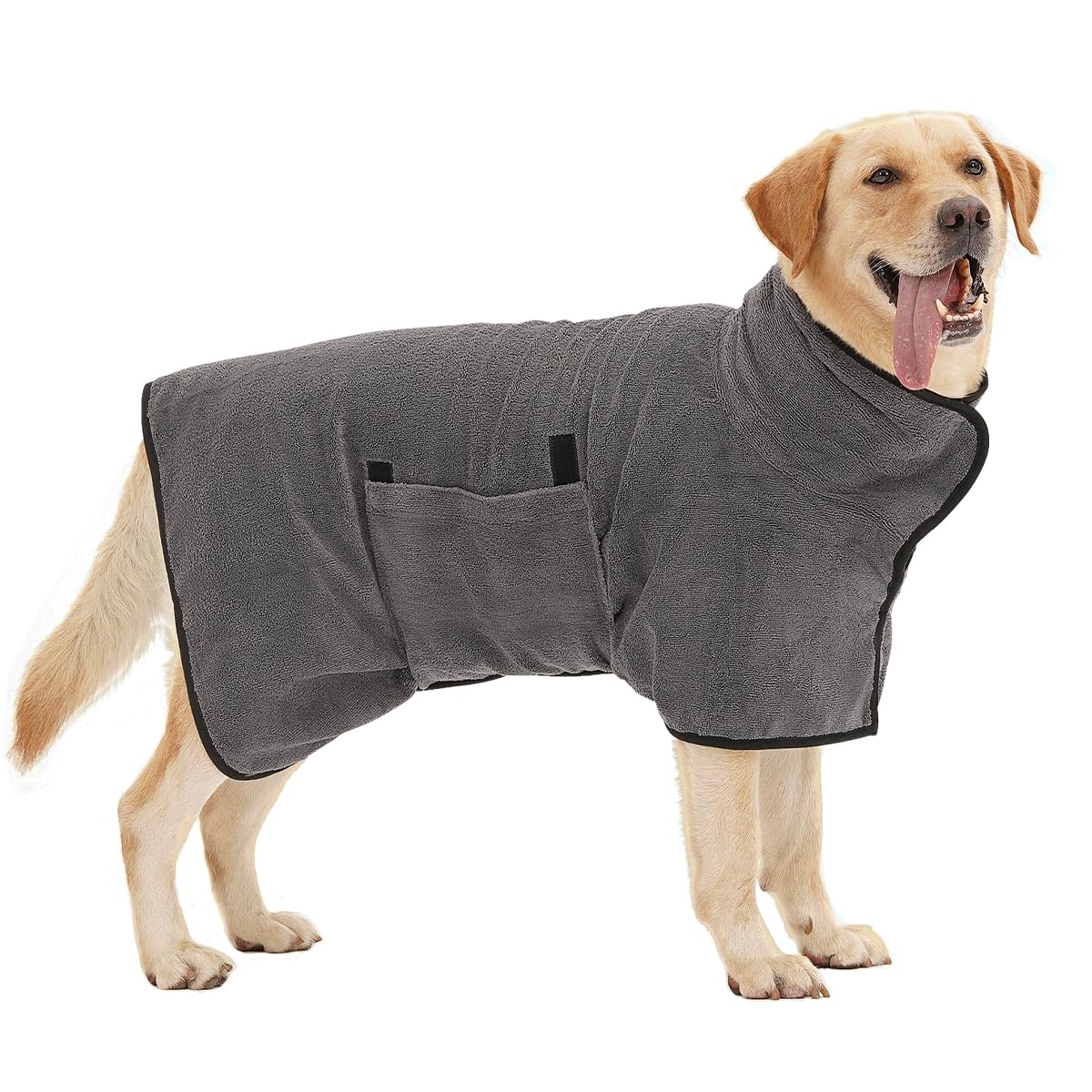 HezzLuv Super Absorbent Dog Bathrobe, Microfiber Dog Drying Coat, Pet Towel Robe for Small Medium & Large Dogs, Quick Dry Bath Towel, All-Season Dressing Gown (Grey L)
