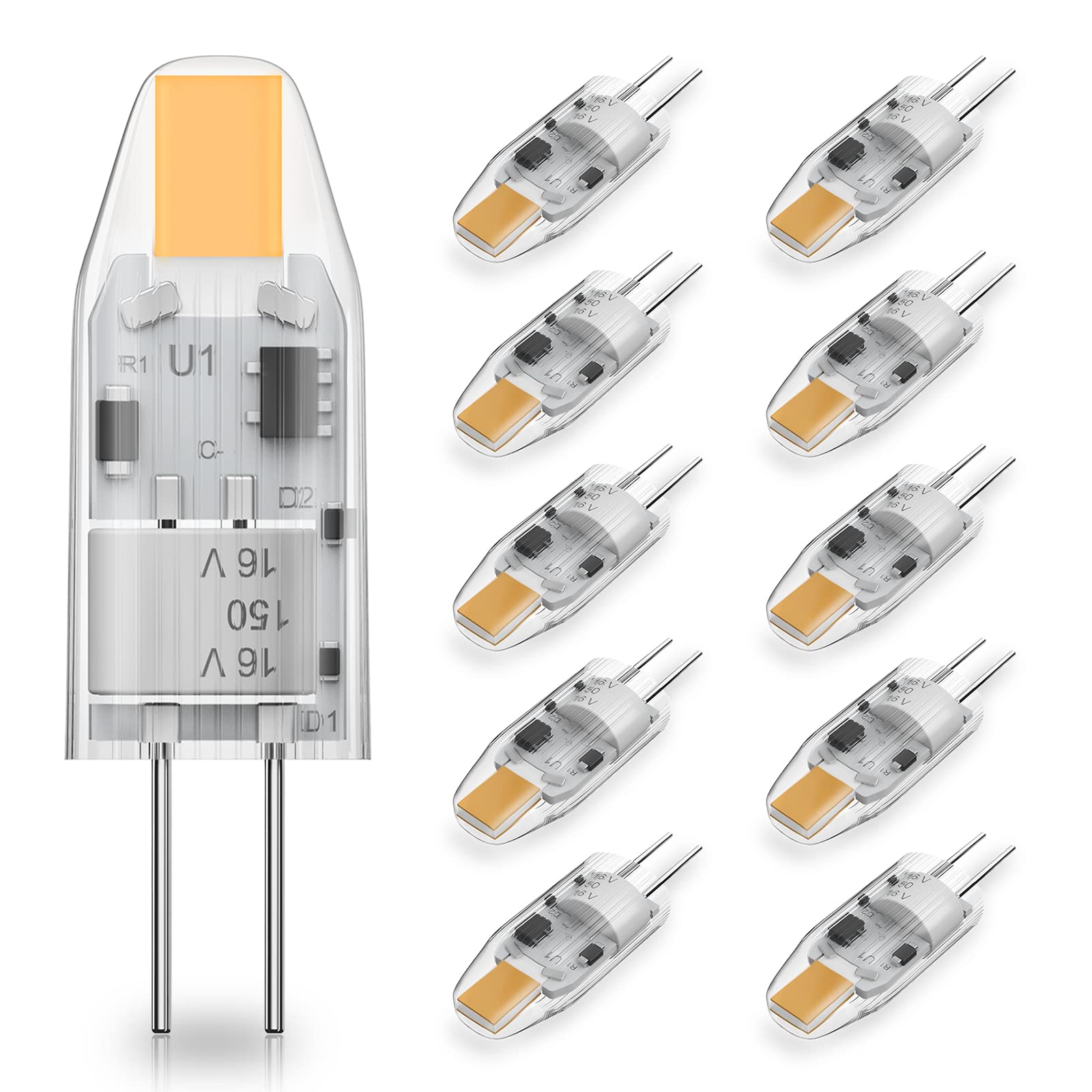 RuLEDne G4 LED Light Bulb 1 W - 1.5 W LED Bulb 120 Lumen 2700 K Warm White LED Lamps, AC/DC 12 V G4 Mini Bulb Equivalent to 10 W 15 W Halogen Bulb Not Dimmable No Flickering Pack of 10