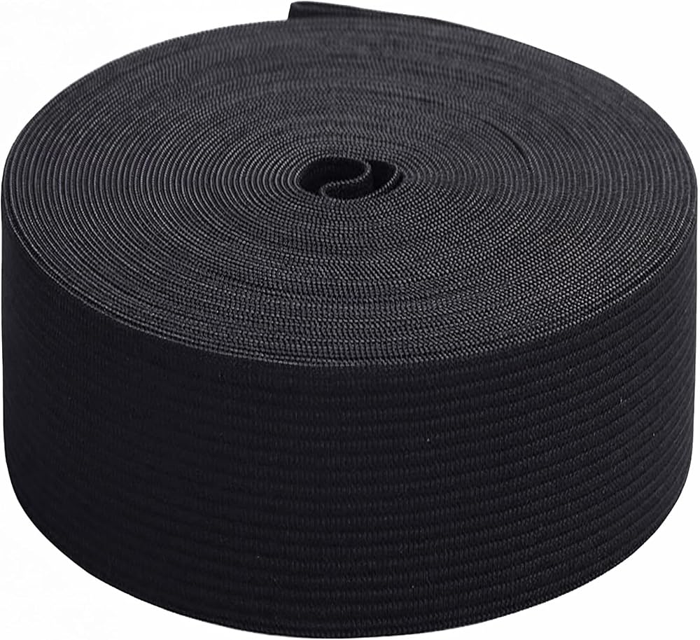 Trimming Shop 50mm Wide Elastic Band 5m Black Polyester Rubber Waistband Tape
