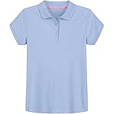 IZOD Girls' School Uniform Short Sleeve Polo Shirt, Button Closure, Comfortable & Soft Interlock Fabric