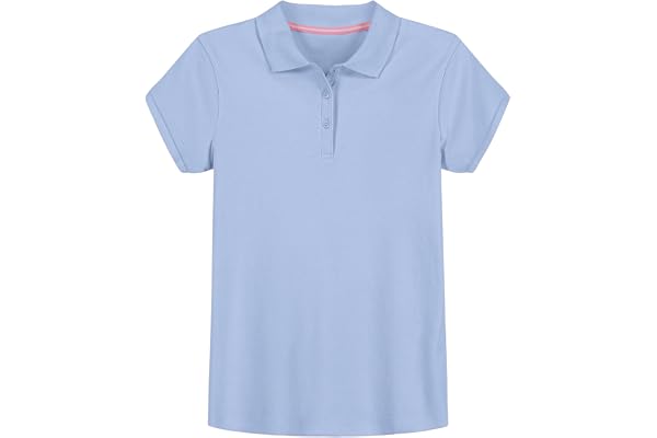 IZOD Girls' School Uniform Short Sleeve Polo Shirt, Button Closure, Comfortable & Soft Interlock Fabric