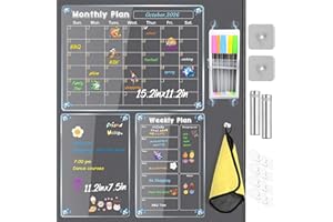 MIKEDE Fridge Calendar, 3 Pack Magnetic Calendar for Refrigerator, Clear Acrylic Dry Erase Board Whiteboard Magnetic Planning Boards Set, Includes 6 Colors Markers, Magnet Pen Holder, Towel