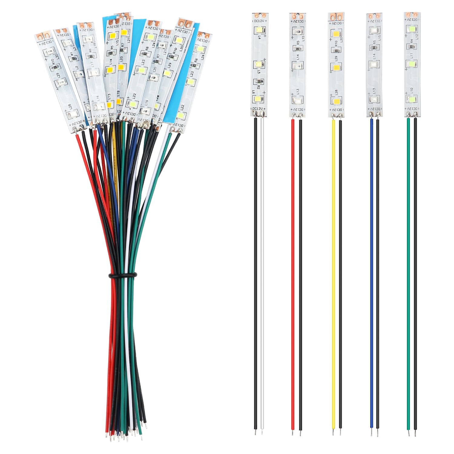 YIXISI 15 PCS 50mm Prewired Strip LED, 12V - 18V LED Strip Light, 2335 SMD LED Light, White/Red/Yellow/Blue/Green
