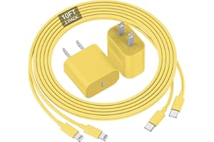 deloni iPhone Charger Fast Charging, [MFi Certified] 10 FT Long USB C to Lightning Cable with 20W USB C Rapid Charging Block, Fast Charger for iPhone 14 Pro/13Pro Max/12/11Pro/Mini/, 2 Pack - Yellow