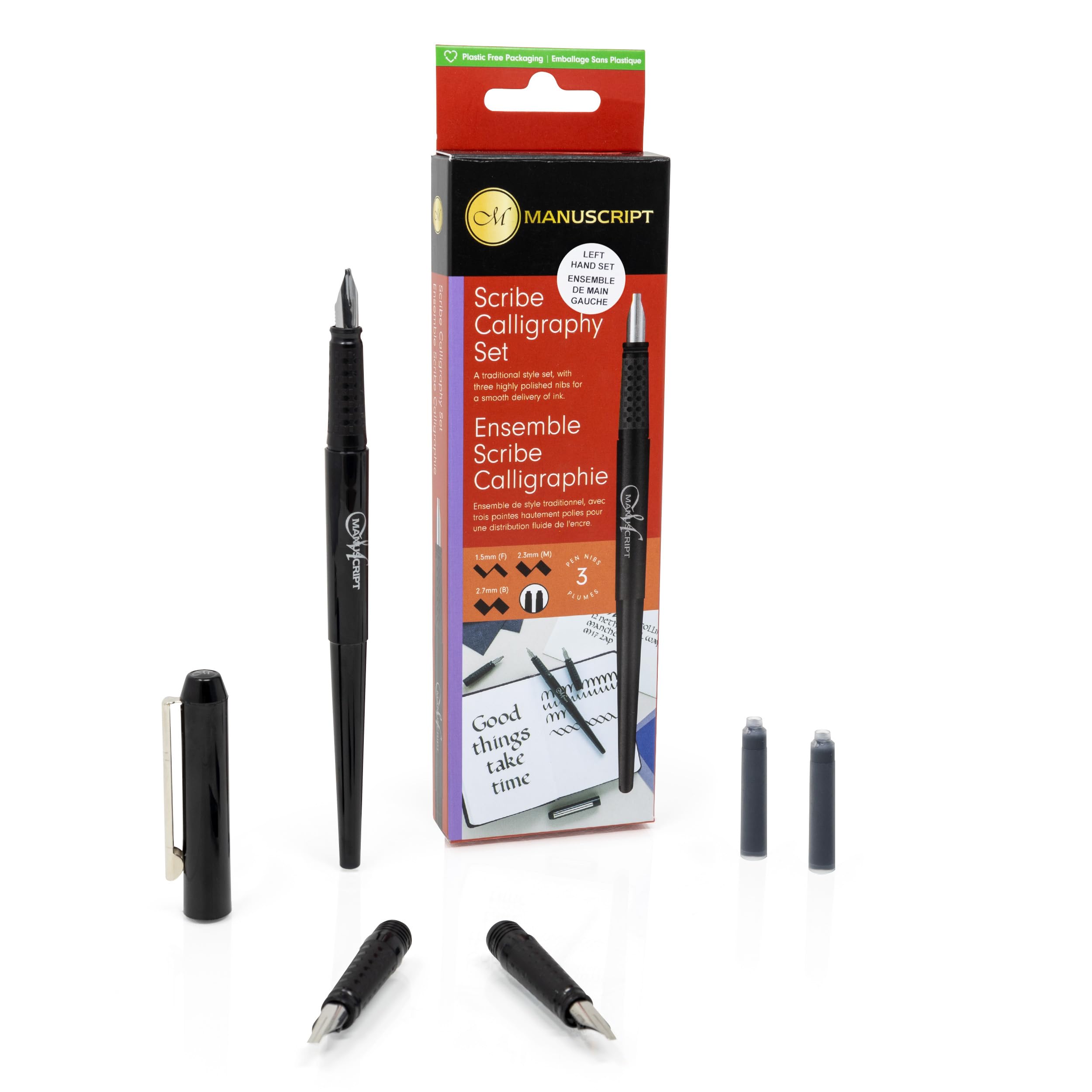 MANUSCRIPT Scribe Calligraphy Writing Pen Set - Traditional Set with 3 Highly Polished Nibs for Smooth Delivery of Ink (Left Handed)