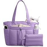 TOPDesign Puffy Tote Bag for Women with Cup Holder & Laptop Compartment & Cosmetic Bag & Trolley Sleeve for Work, Travel