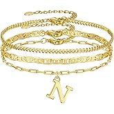 Gold Initial Bracelets for Women Gifts - Dainty 14K Gold Plated Layered Letter Bracelet Set Trendy Personalized A-Z Bracelets Jewelry Gifts for Her