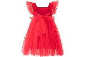 Tutu.kk Toddler Girls Vintage Party Dress Ruffled Sleeve A-Line Tulle Flower Girl Dresses for Wedding,Birthday