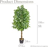 CHRISTOW Artificial Ficus Tree 5ft Lifelike PEVA Leaves Natural Wooden Trunk view 7