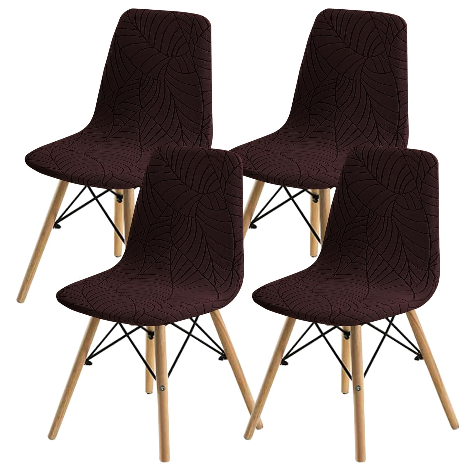 SHENGYIJING Dining Chairs Covers Set of 2/4/6,Style Shell Dining Chair Mid Century Modern Chair Sipcover,Upholstered Dining Accent Side Chair Covers (Brown1,4 Pieces)