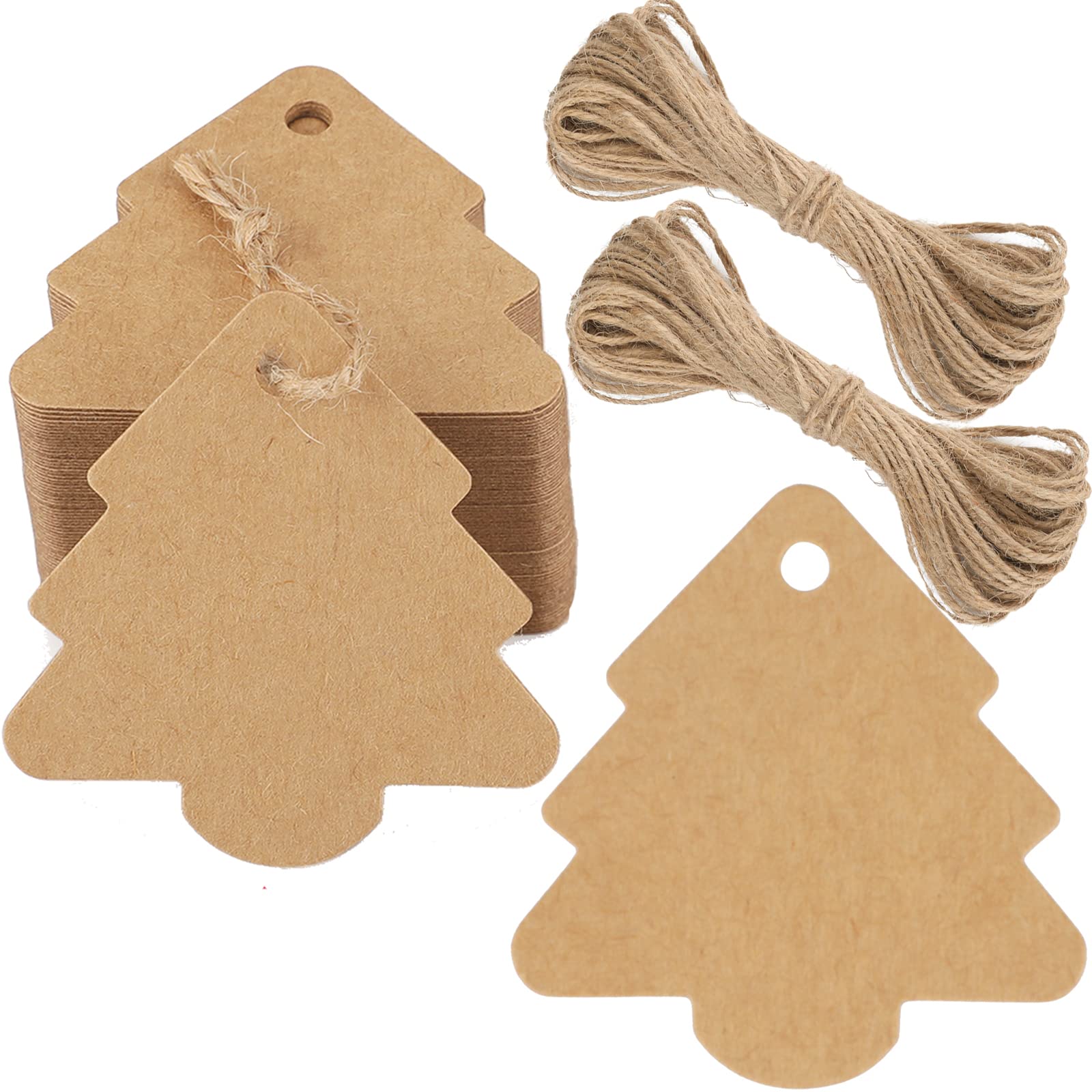 G2PLUS 100 PCS Brown Christmas Tags, Tree Shaped Gift Tags, Xmas Gift Tags for Presents, 5.8x6CM Paper Gift Labels with String for Christmas Decoration