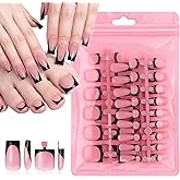 60 Pcs Black French Tip Press on Toe Nails, Medium Square Fake Toenails | Black Full Cover Toe Nail Press On, Glue on Acrylic Full Cover False Nail for Women Manicure