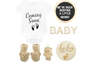 CIXICM Pregnancy Announcements Set - Reveal Ideas Include Felt Letter Board Kit, Bodysuit, Socks, Wood Letters, Bear Plush, Blocks for Coming Soon Baby Announcement