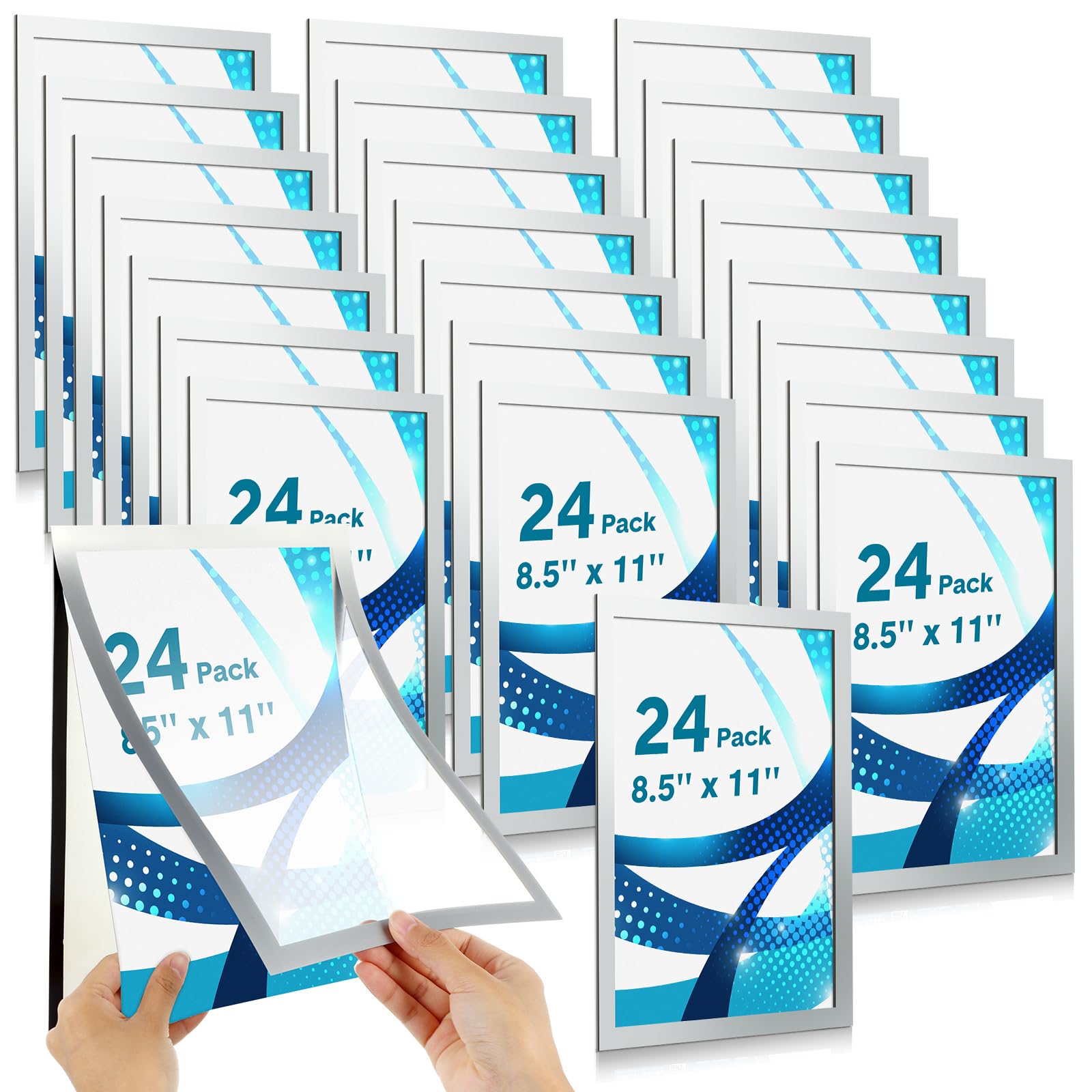 Photo 1 of Leinuosen 24 Pcs 8. 5 x 11 Inch Magnetic Signs Holders Bulk Self Adhesive Picture Frames Document Holder Wall Mount for Windows Wall Door Home Office(Silver)