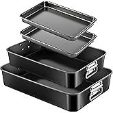Acellegic 4 Pcs Deep Lasagna Baking Pan for Oven, 16/13.8/10 Inch Baking Dishes for Oven, Roasting Pans with Stainless Steel Handles, Heavy Duty Bakeware for Cake and Brownie