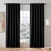 PONY DANCE Blackout 80 inch Length Curtains 2 Panels Set, Black | Thermal Insulated Solid Back Tab Window Drapes for Closet, Temporary Room Divider Curtains for Bedroom Sliding Door, Wide 42