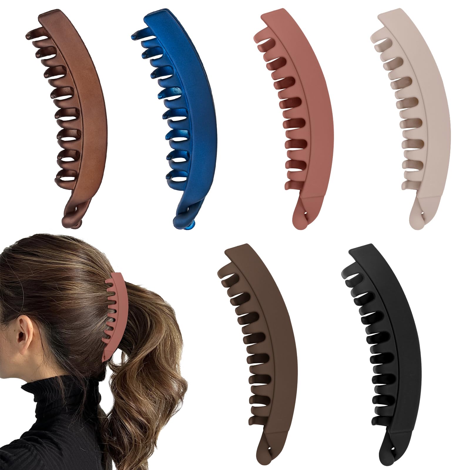 6 Pcs Banana Clip for Women Girls Banana Hair Clips Clincher Combs for Thick Hair Fish Shape Ponytail Clip Classic Big Claw Clips for Thin Long Hair Accessory