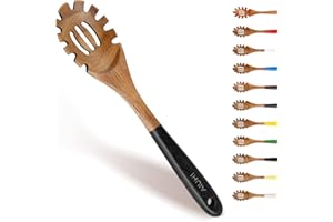 Wooden Spaghetti Server, Wooden Pasta Spoon,13 Inch Teak Wood Spaghetti Fork Pasta Spaghetti Server Serving Spoon Black