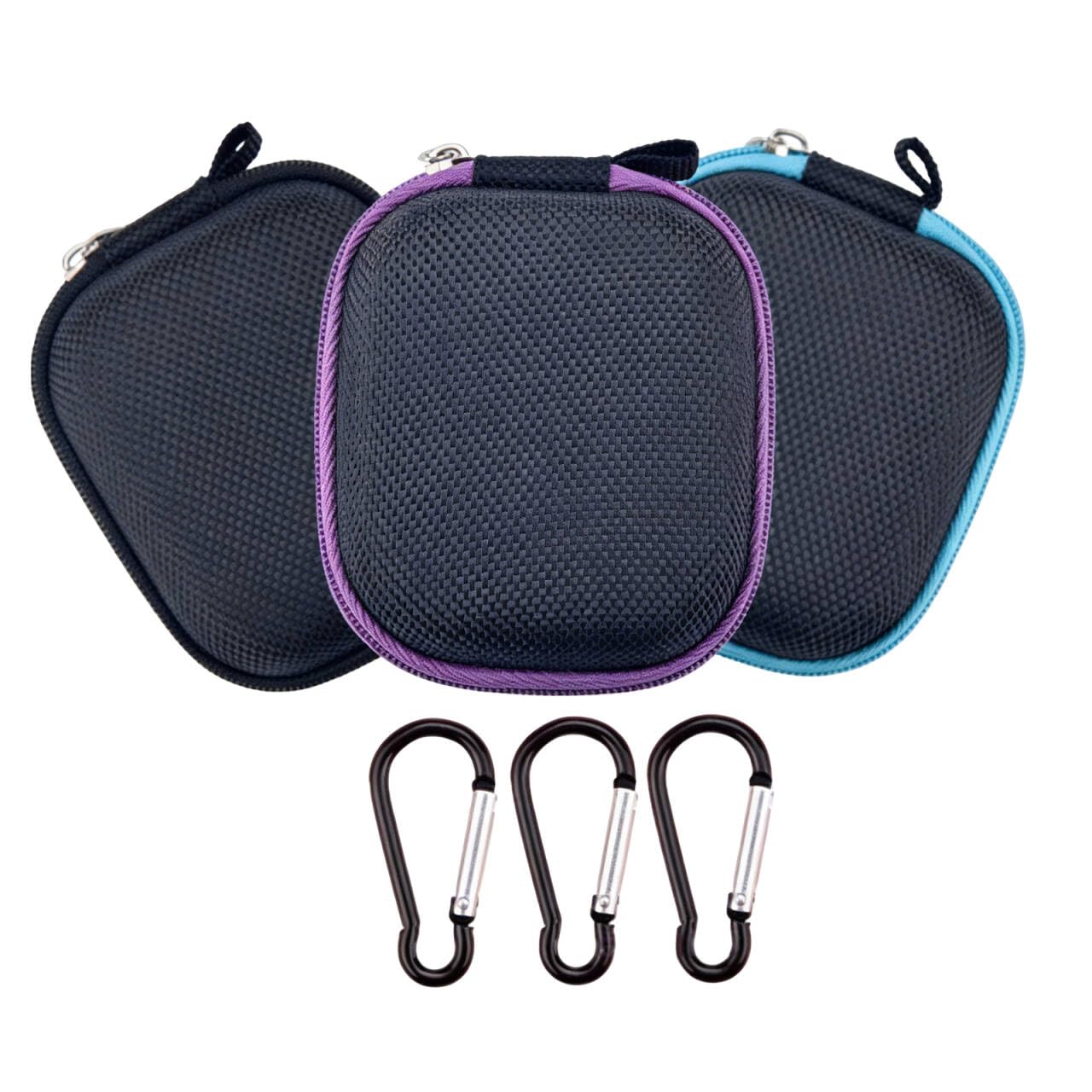 QUUPY 3 Pcs Essential Oil Bag for Roller Bottles,Essential Oil Organizer Bag,Used in Hold 6 Bottles of 1-5 ml Roller Bottle,with Carabiner,Random Color