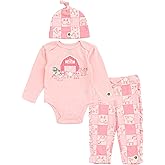 John Deere Farm Baby Girls Bodysuit, Pants and Hat 3 Piece Outfit Set Newborn to Infant Sizes (3-6 Months - 9-12 Months)